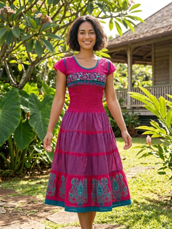 Vintage Dresses & Skirts - Vtg ethnic indian pakastani kurti kurta embroidered floral boho dress